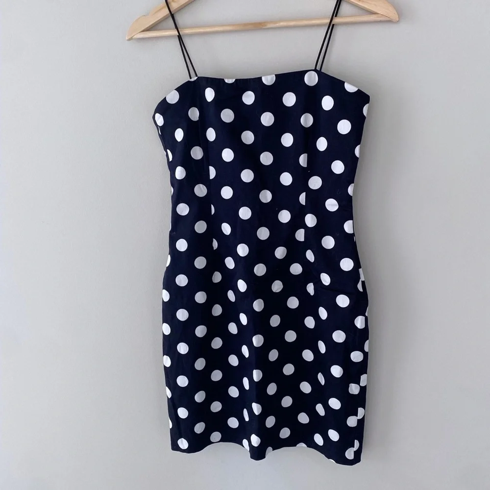 Aqua Polka Dot Strapless Dress - Picture 1 of 6